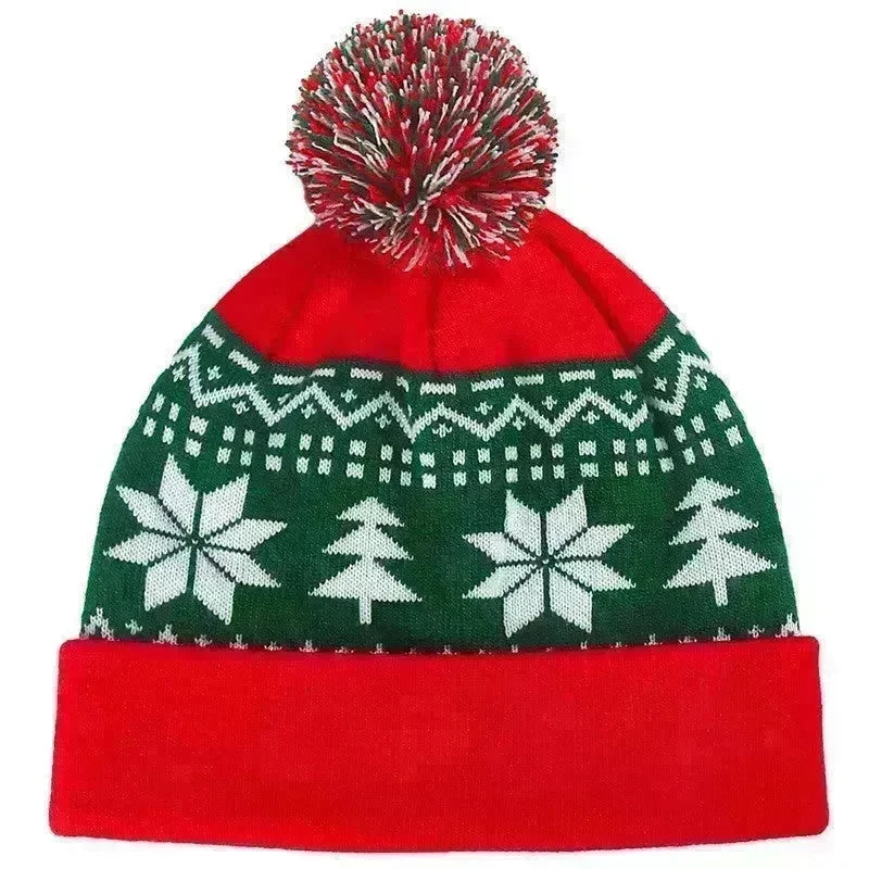 Jacquard Christmas Fluffy Ball Cap Thermal Head Cover Knitted Hat - EX-STOCK CANADA