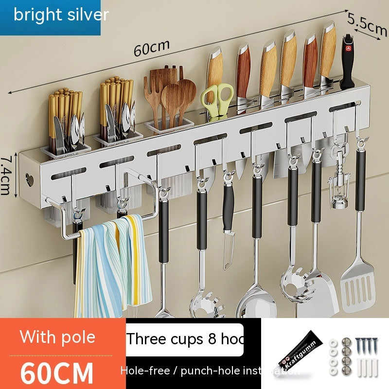 Wall-Mounted No-Drill Kitchen Utensil Rack with Hooks — product view 13 of 17 | EX-STOCK