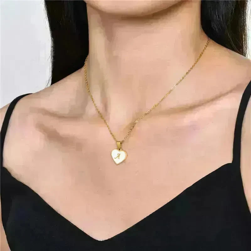 26 Letter Heart-shaped Necklace White Shell Love Clavicle Chain Fashion Personalized Necklace For Women Jewelry Valentine's Day - EX-STOCK CANADA