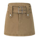 American Retro Wide Waistband Denim Mini Skirt with Belt - EX-STOCK Canada