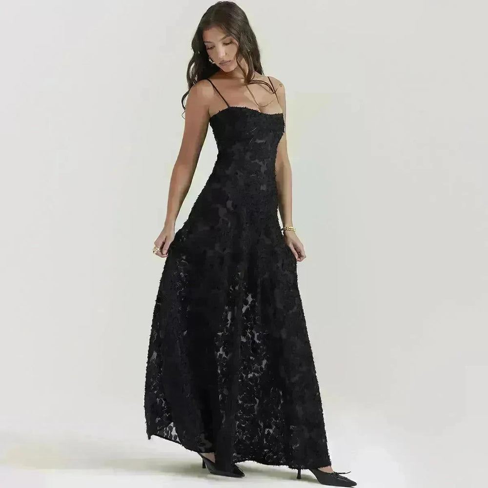 Fashion Suspender Lace Long Dress Summer Strapless Collar Elegant Evening Dresses For Women - EX-STOCK CANADA