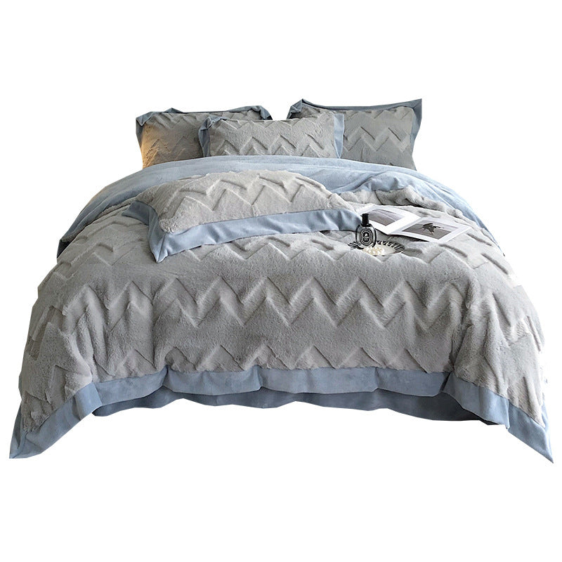 A Four Piece Set Of Rabbit Hair And Milk Velvet Duvet Cover On A Baby Plush Bed EX-STOCK Canada 