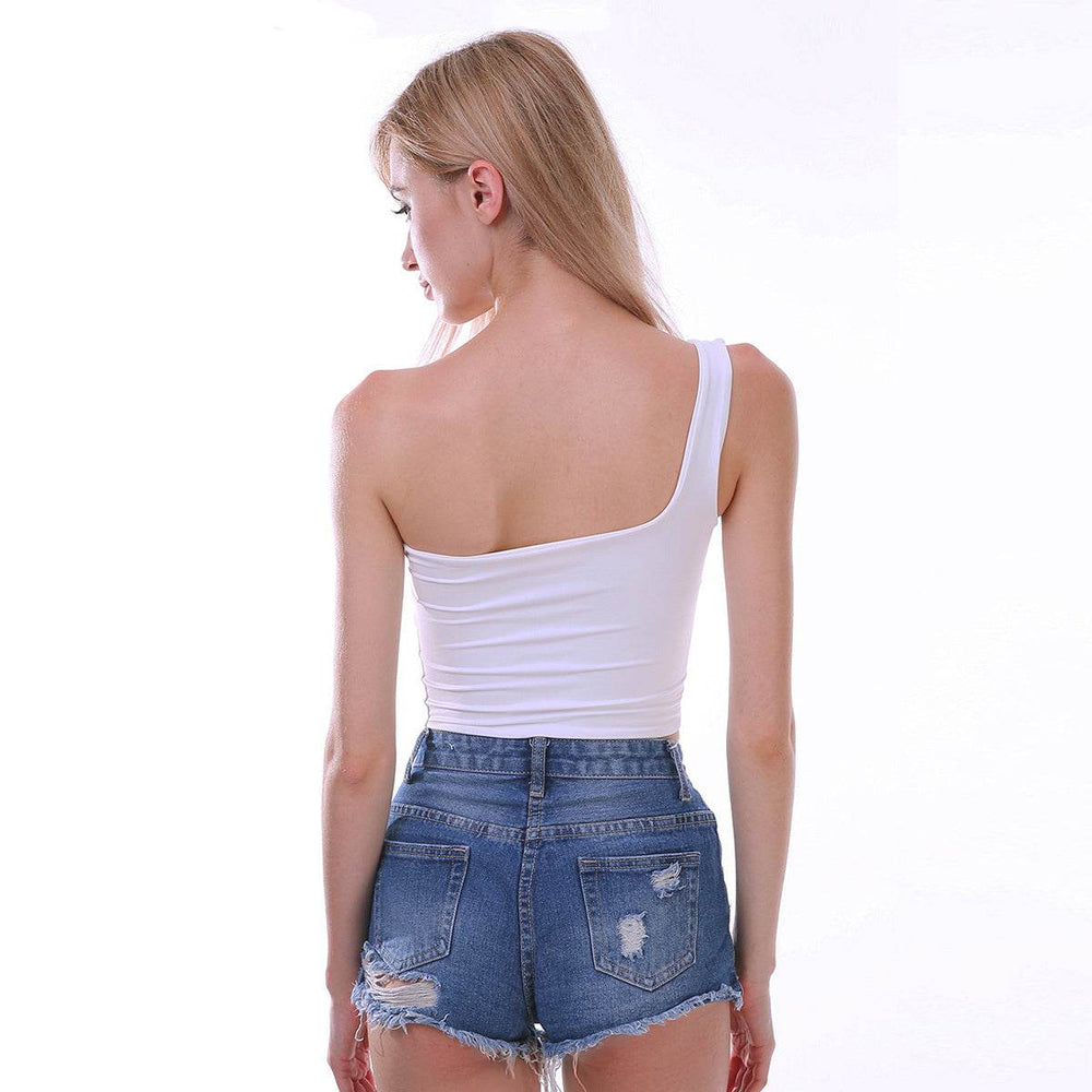 Casual Summer tops One shoulder crop tank top ladies - EX-STOCK Canada