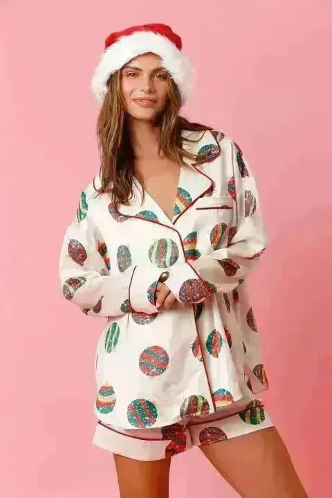 Satin Printed Santa Claus Two-piece Suit Home - EX-STOCK CANADA