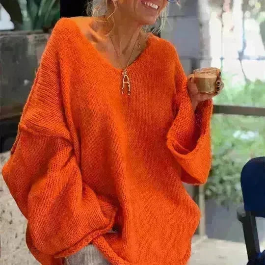 Women's Fashion V-neck Long-sleeve Knitwear 2-color Sweater dress - EX-STOCK CANADA