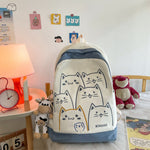 Korean Kawaii Cat School Backpack – Embroidered Nylon Bag, 5 Colours