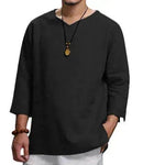 Loose Casual V-neck Top Cotton And Linen Long Sleeve Pullover Shirt Men's Shirt Top - EX-STOCK Canada