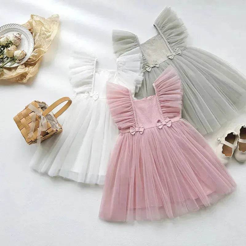 Infant Flying Sleeve Bowknot Girls' Fashion Baby Pettiskirt dress Newborn dresses - EX-STOCK Canada