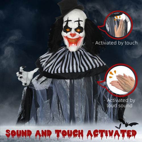 HOMCOM 6 Life Size Outdoor Halloween Decoration, Classic Black And White Striped Clown Animatronic, Sound And Motion Activated Animated Prop With Light Up Eyes Sounds - EX-STOCK Canada