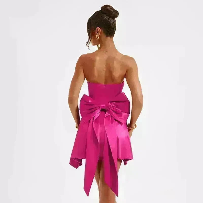 Women's Mini Tube Dress With Big Bow Summer Fashion Tube Top Short Skater Dress. - EX-STOCK CANADA
