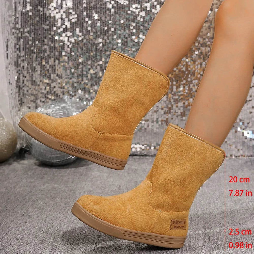 Women's Snow Boots Winter Warm Non-slip Flat Mid-calf Boot Plus Velvet And Thickened Cotton Shoes - EX-STOCK Canada