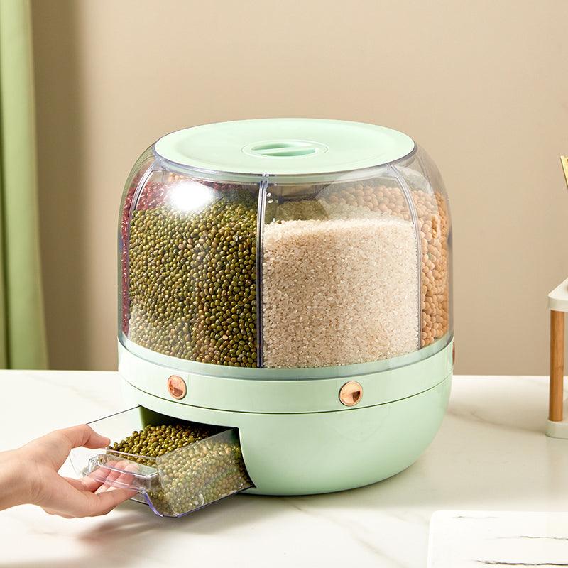 Large Food Storage Container 360 Rotating Rice Barrels Sealed Cereal Dispenser Rice Tank Grain Box Kitchen Storage Container 