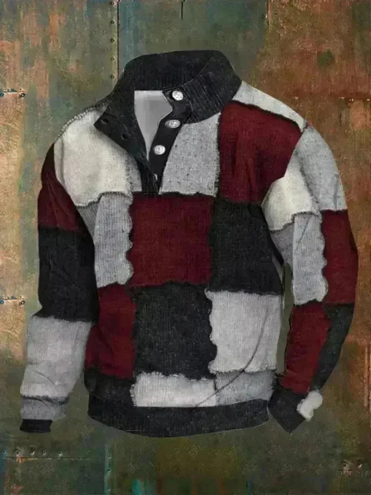 Half button Sweatshirt Men's Winter 3d Digital Printing Pullover Crew neck - EX-STOCK CANADA