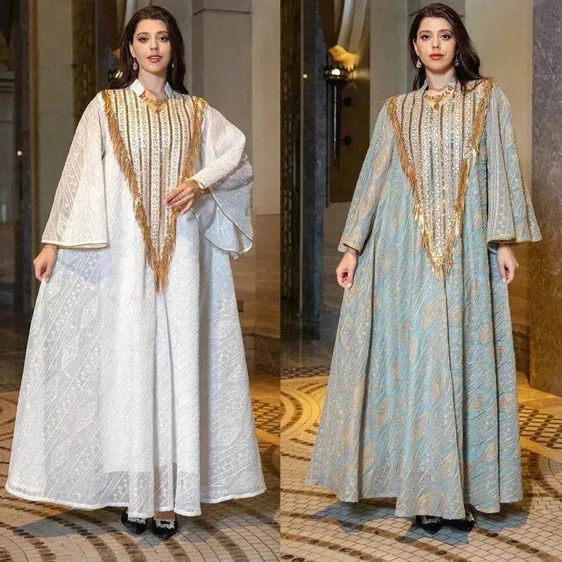 Festival Evening Party Mesh Embroidered Sequins Robe Abaya Dress for Arab Turkey Dubai Middle Eastern Women. - EX-STOCK Canada