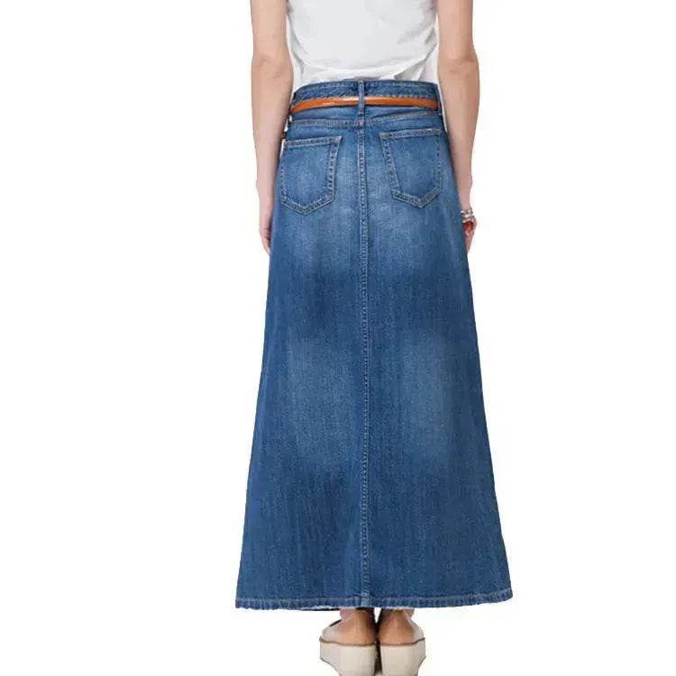Women's Plus Size Mid-length A- Line Denim Skirt Denim long skirt maxi jean skirt - EX-STOCK Canada