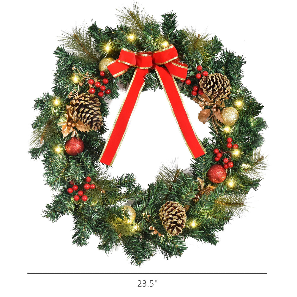 Christmas Wreath Pre-Lit Artificial Greenery Xmas Spruce Wreath Cones Red Berries 20 LED Lights Battery Operated EX-STOCK Canada 
