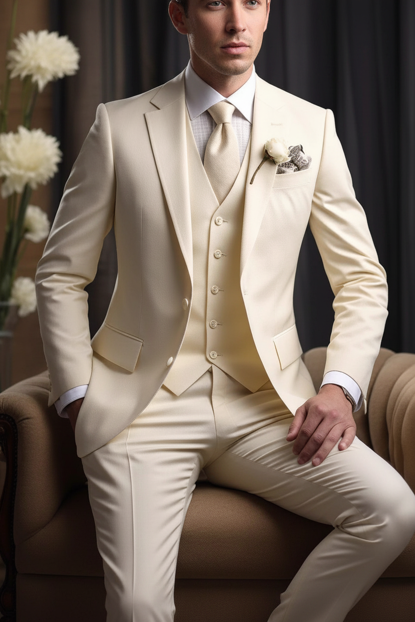 Elegant Business Banquet Suit Set for Men – 3-Piece Slim Fit Formal Suit (Jacket, Vest & Pants) 
