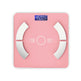 Pink digital bathroom scale with a white border on a white background