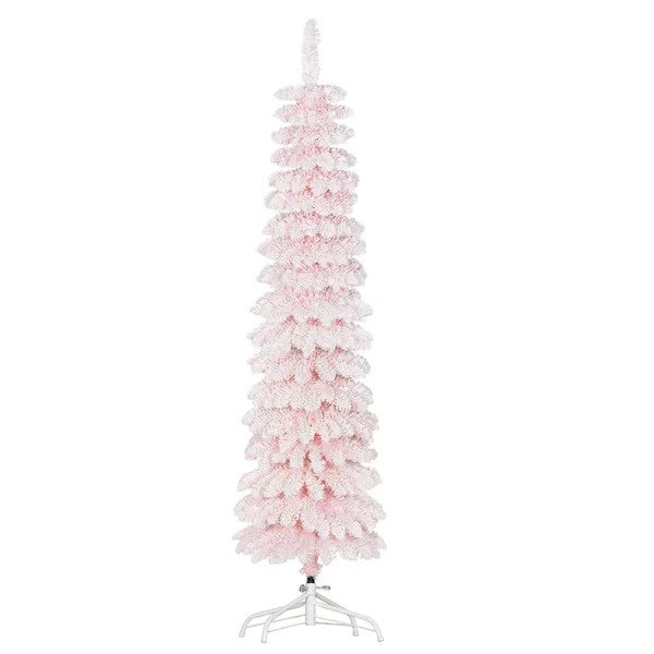 5ft Snow-Flocked Artificial Christmas Tree, Slim Pencil Xmas Tree With 301 Realistic Branches, Metal Base, EX-STOCK Canada 