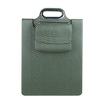 Green textured bag with a handle on a white background