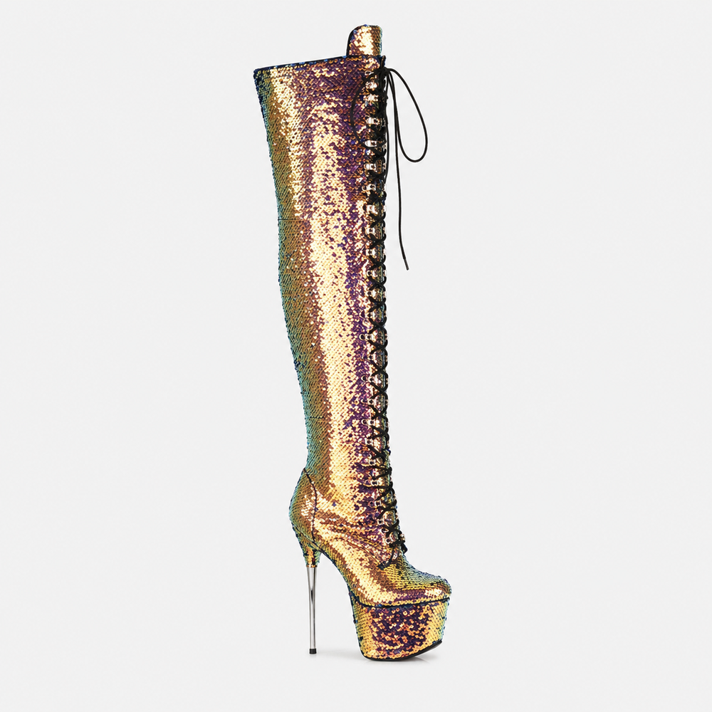 Women's Sequined Over-the-Knee Stiletto Boots – Black, Green, Silver & Gold | Sizes 32–43 