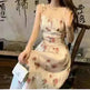 Floral Slip Dress Waist Slimming Seaside Vacation Mid-length Dress - EX-STOCK CANADA