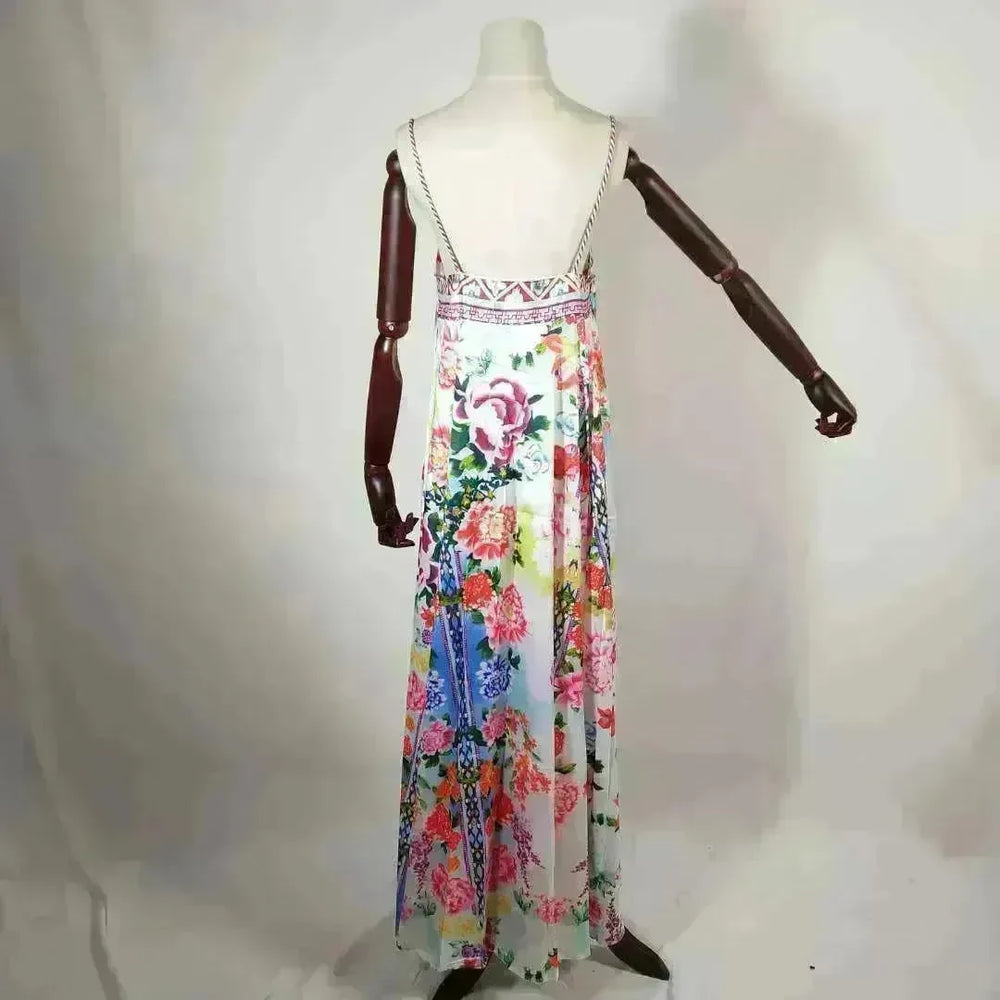 Flower Skirt Summer Female Beach Holiday Wear Female Suspender Skirt Large Swing Skirt Printed Long Skirt - EX-STOCK CANADA