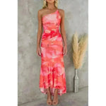 Flowers Print One-shoulder Midi Dress Summer INS Casual Suspender Women Dress - EX-STOCK CANADA