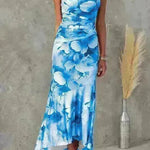 Flowers Print One-shoulder Midi Dress Summer INS Casual Suspender Women Dress - EX-STOCK CANADA