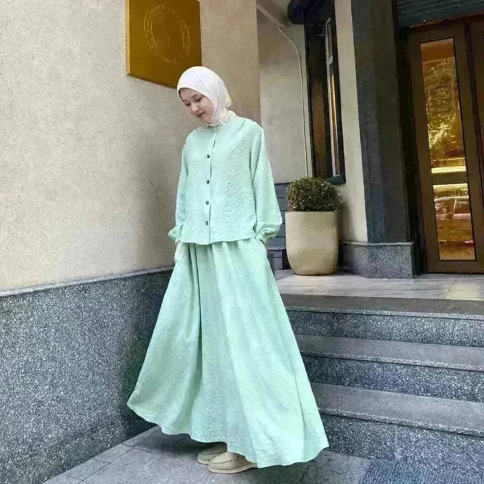 Foreign Trade Women's Clothing Arab New Fashion Long Sleeve Skirt Suit Two piece set. - EX-STOCK CANADA