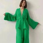 French Loose Gown Trousers Double Gauze Ladies Pajamas - EX-STOCK CANADA