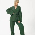 French Loose Gown Trousers Double Gauze Ladies Pajamas - EX-STOCK CANADA