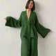 French Loose Gown Trousers Double Gauze Ladies Pajamas - EX-STOCK CANADA