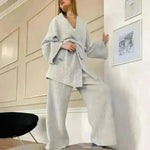French Loose Gown Trousers Double Gauze Ladies Pajamas - EX-STOCK CANADA