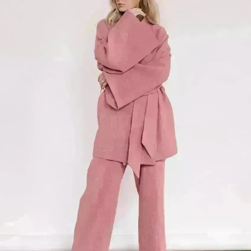 French Loose Gown Trousers Double Gauze Ladies Pajamas - EX-STOCK CANADA