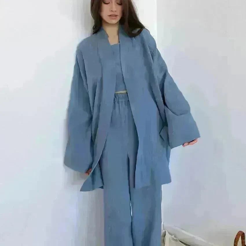 French Loose Gown Trousers Double Gauze Ladies Pajamas - EX-STOCK CANADA