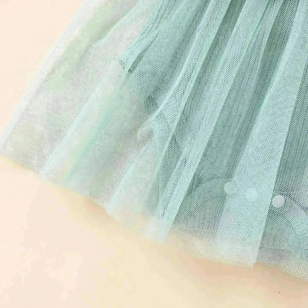 Girls' Multi-color Mesh Flounced Sleeve Short Sleeved Kazakhstan Dress - EX-STOCK CANADA