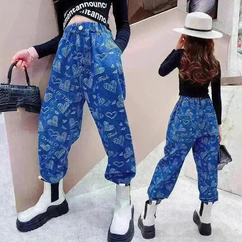 Girls' Suit Western Style Big Kids Autumn Loose Jeans Big Kids Long-sleeved Bottoming Shirt - EX-STOCK CANADA