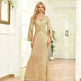 Gold Sequin Slim Fishtail Bridesmaid Banquet Party Wedding Evening Dress - EX-STOCK CANADA