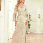 Gold Sequin Slim Fishtail Bridesmaid Banquet Party Wedding Evening Dress - EX-STOCK CANADA