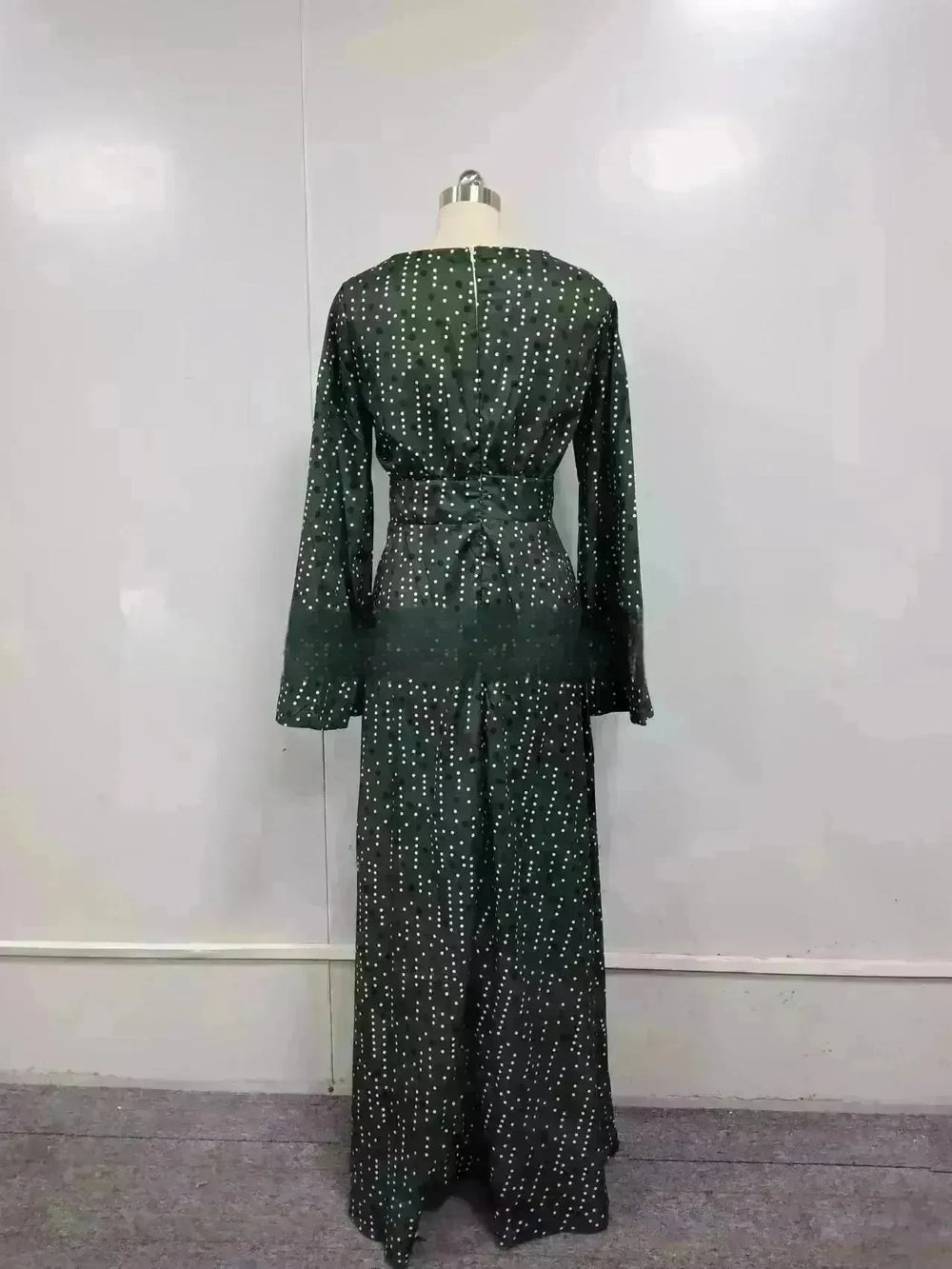 Green Gradient Spot Print Fashion Temperament Deep V Swing Dress - EX-STOCK CANADA