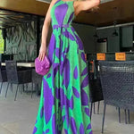 Green Printing Casual Lace Up Jumpsuit - EX-STOCK CANADA