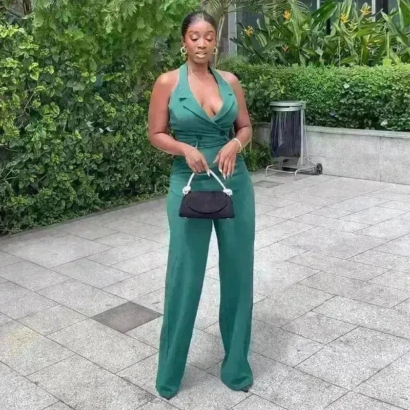 Halter Backless High Waist Pocket Casual Jumpsuit - EX-STOCK CANADA