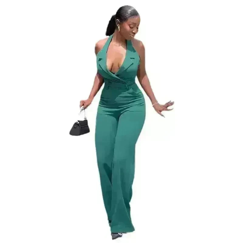 Halter Backless High Waist Pocket Casual Jumpsuit - EX-STOCK CANADA