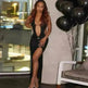 Halter Lace-up Deep V-neck Hollow-out High Waist Slit Slim Fit Dress - EX-STOCK CANADA