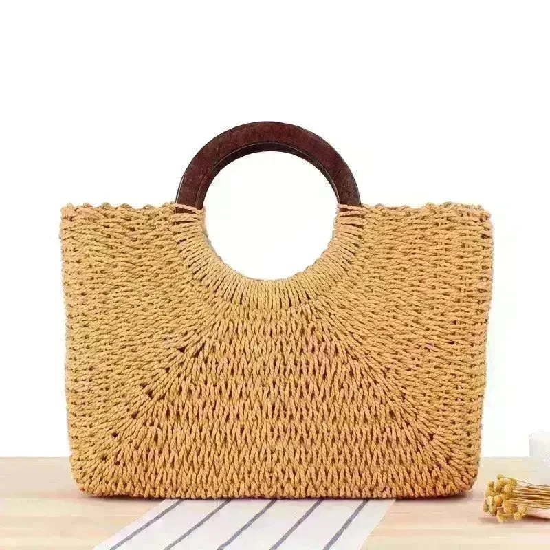 Hand-woven Summer Beach bag Mori solid color large capacity - EX-STOCK CANADA