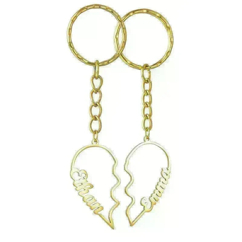Heart Shape in Two DIY English Letters Stainless Steel Keychain - EX-STOCK CANADA