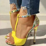 High heel buckle chunky heel floral sandals - EX-STOCK Canada
