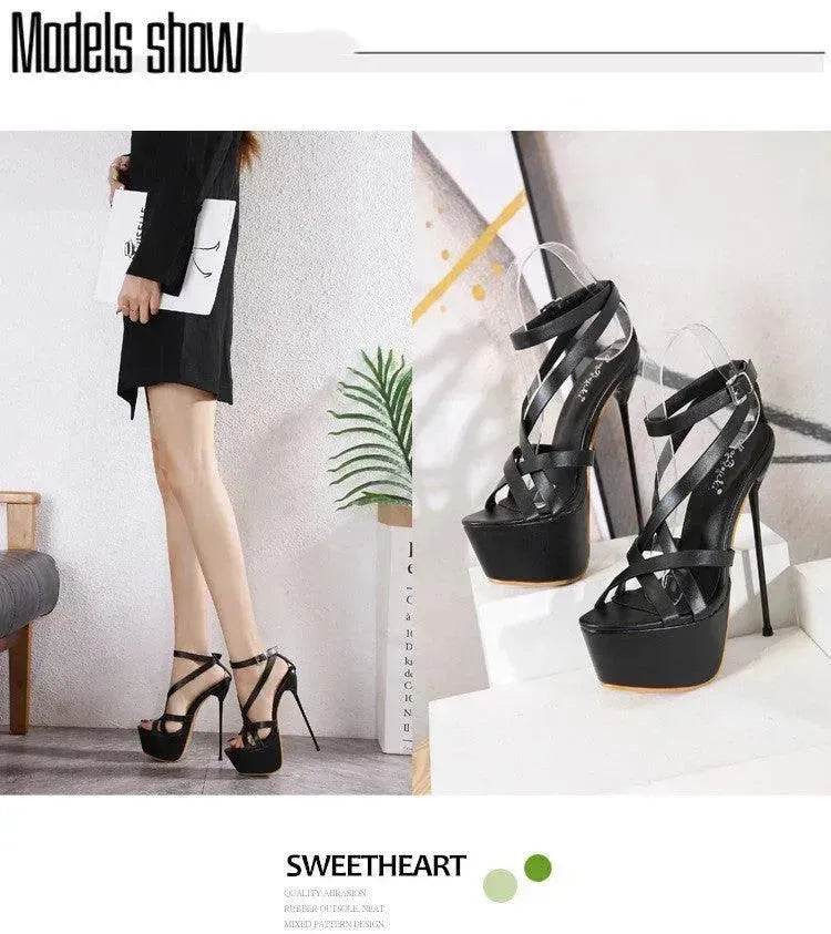 High Heels Buckle Women's Shoes Solid Color Platform Sandals - EX-STOCK Canada