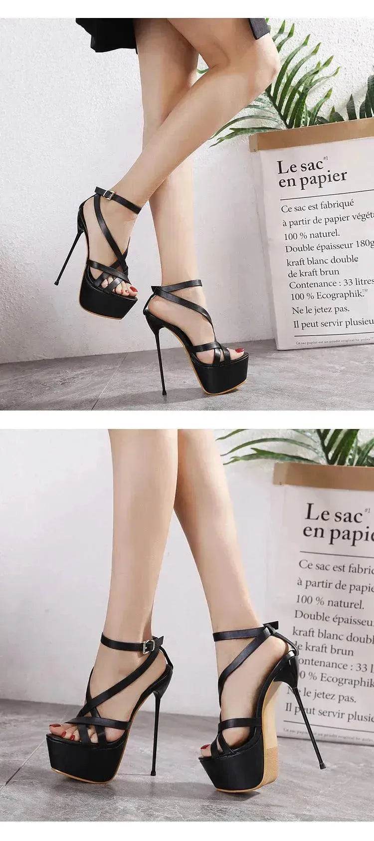 High Heels Buckle Women's Shoes Solid Color Platform Sandals - EX-STOCK Canada
